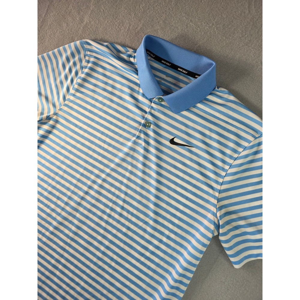 Nike Golf Dri-FIT Mens Striped Polo Shirt Blue White Short Sleeve Size M